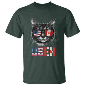 Cool American Canadan Cat T Shirt US EH American Canada Flag Funny TS02 Dark Forest Green Print Your Wear