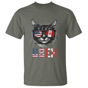 Cool American Canadan Cat T Shirt US EH American Canada Flag Funny TS02 Military Green Print Your Wear