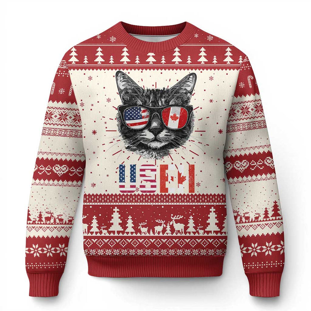 Cool American Canadan Cat Ugly Christmas Sweater US EH American Canada Flag Funny TS02 Red Print Your Wear