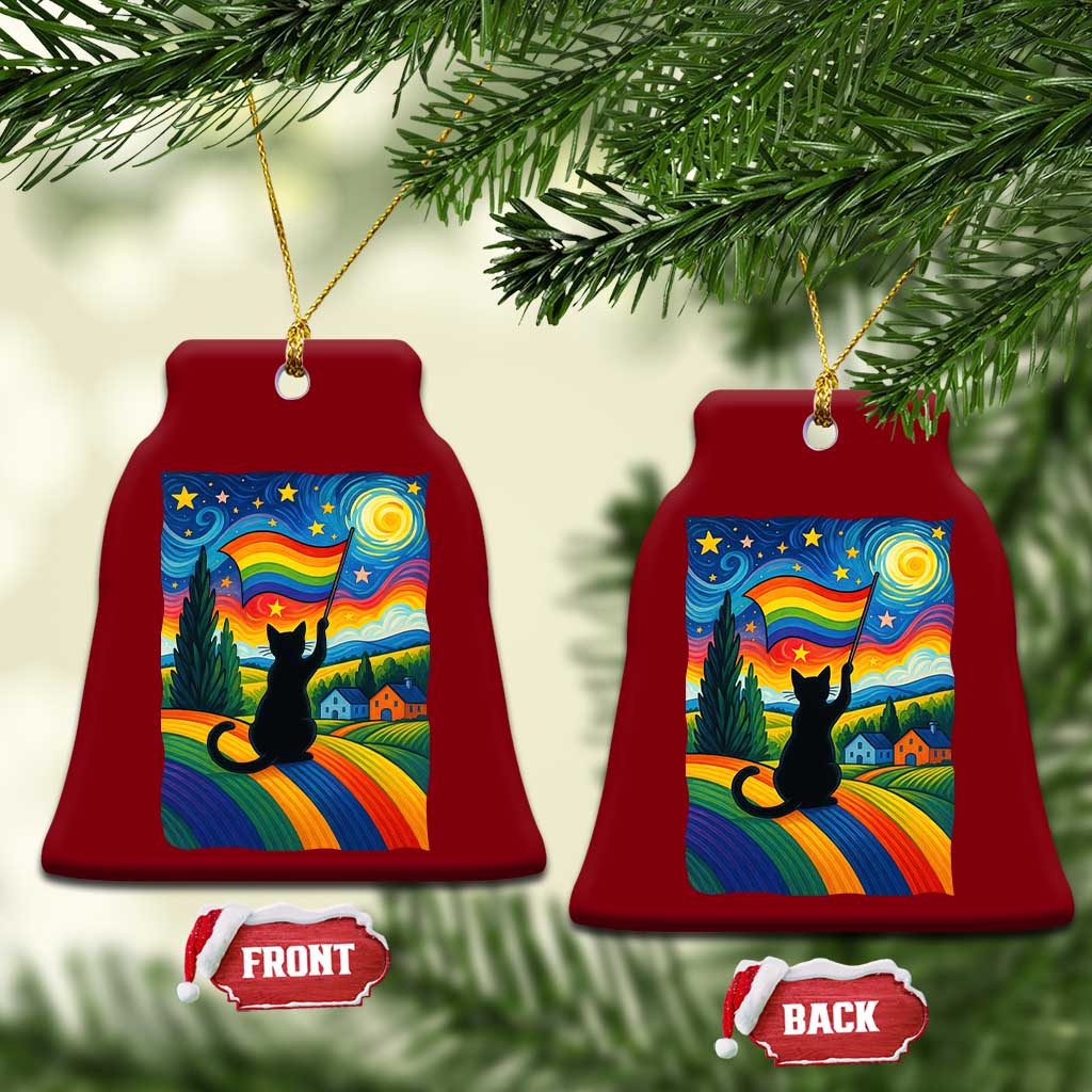 Whimsical Black Cat Pride Flag Ceramic Ornament Colorful LGBTQ Rainbow TS02 Print Your Wear