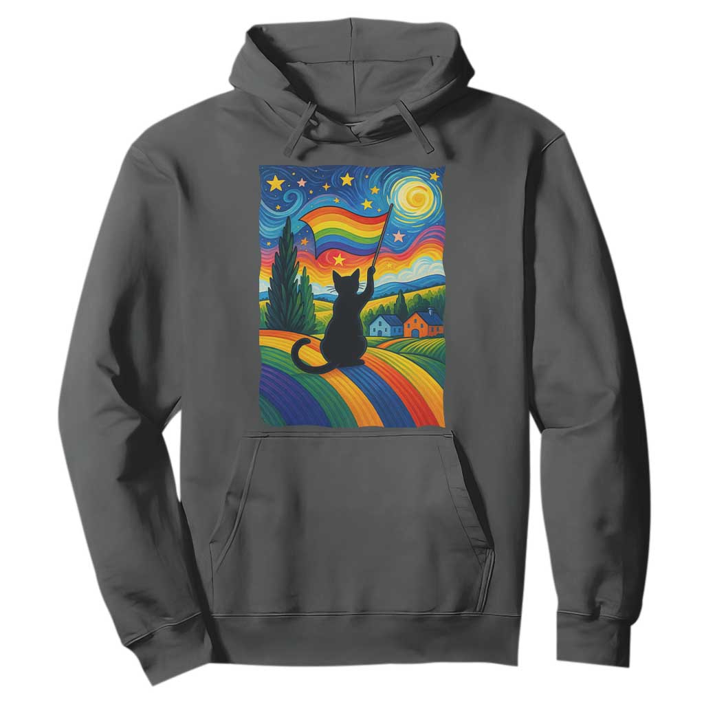 Whimsical Black Cat Pride Flag Hoodie Colorful LGBTQ Rainbow TS02 Dark Heather Print Your Wear