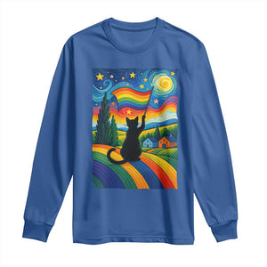 Whimsical Black Cat Pride Flag Long Sleeve Shirt Colorful LGBTQ Rainbow TS02 Royal Blue Print Your Wear