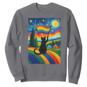 Whimsical Black Cat Pride Flag Sweatshirt Colorful LGBTQ Rainbow TS02 Charcoal Print Your Wear