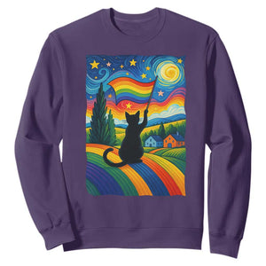 Whimsical Black Cat Pride Flag Sweatshirt Colorful LGBTQ Rainbow TS02 Purple Print Your Wear