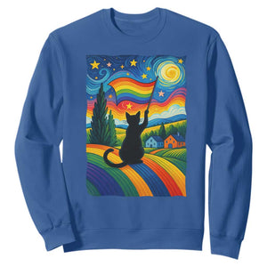 Whimsical Black Cat Pride Flag Sweatshirt Colorful LGBTQ Rainbow TS02 Royal Blue Print Your Wear