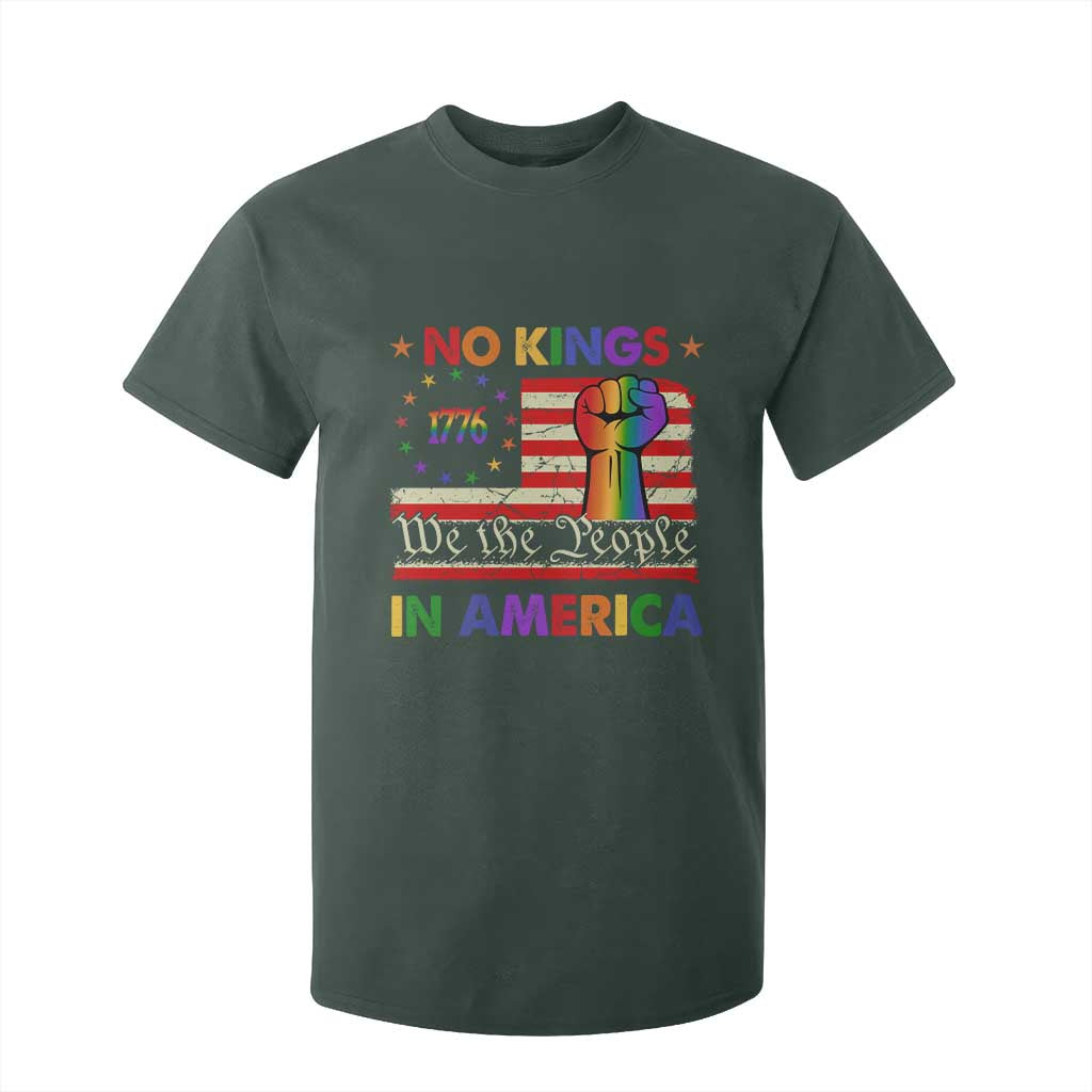 No Kings In America Rainbow Flag T Shirt For Kid TS02 Dark Forest Green Print Your Wear