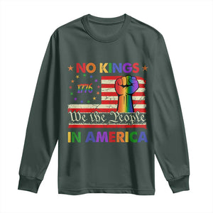 No Kings In America Rainbow Flag Long Sleeve Shirt TS02 Dark Forest Green Print Your Wear