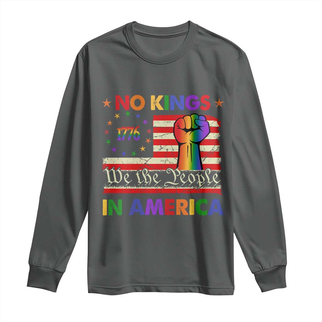 No Kings In America Rainbow Flag Long Sleeve Shirt TS02 Dark Heather Print Your Wear