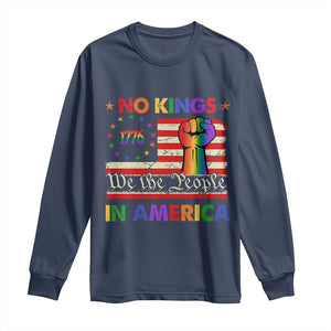 No Kings In America Rainbow Flag Long Sleeve Shirt TS02 Navy Print Your Wear
