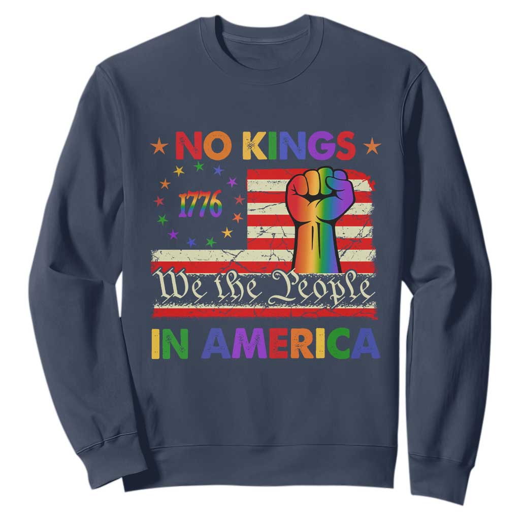 No Kings In America Rainbow Flag Sweatshirt TS02 Navy Print Your Wear
