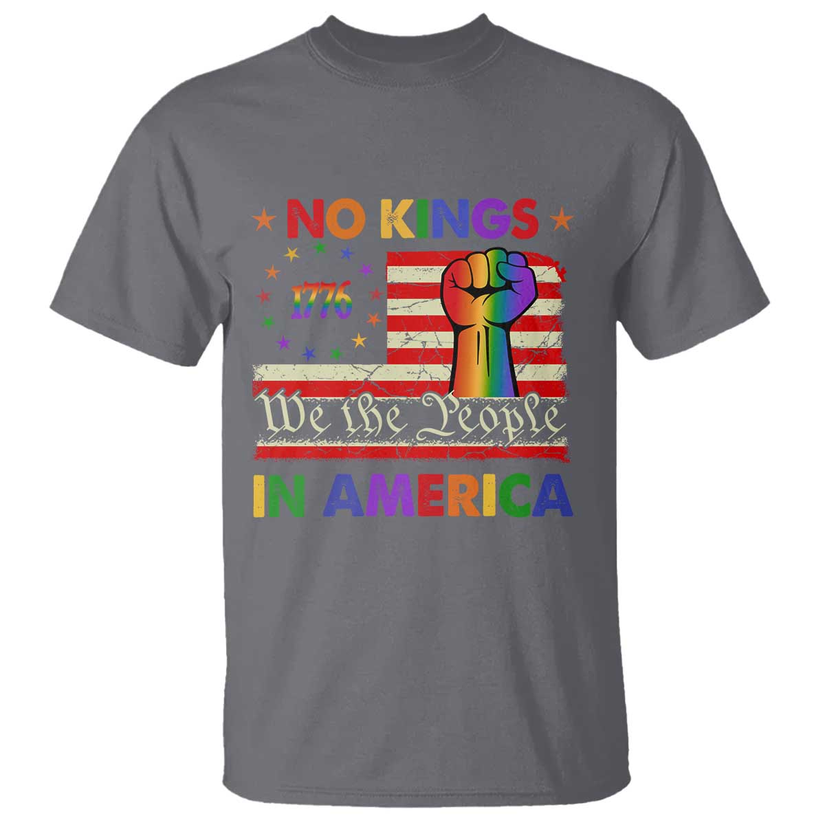No Kings In America Rainbow Flag T Shirt TS02 Charcoal Print Your Wear