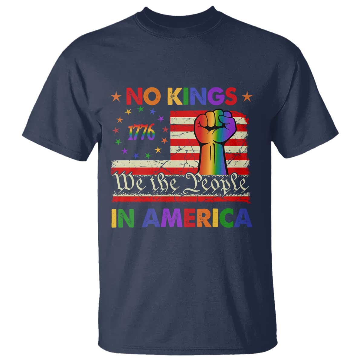 No Kings In America Rainbow Flag T Shirt TS02 Navy Print Your Wear
