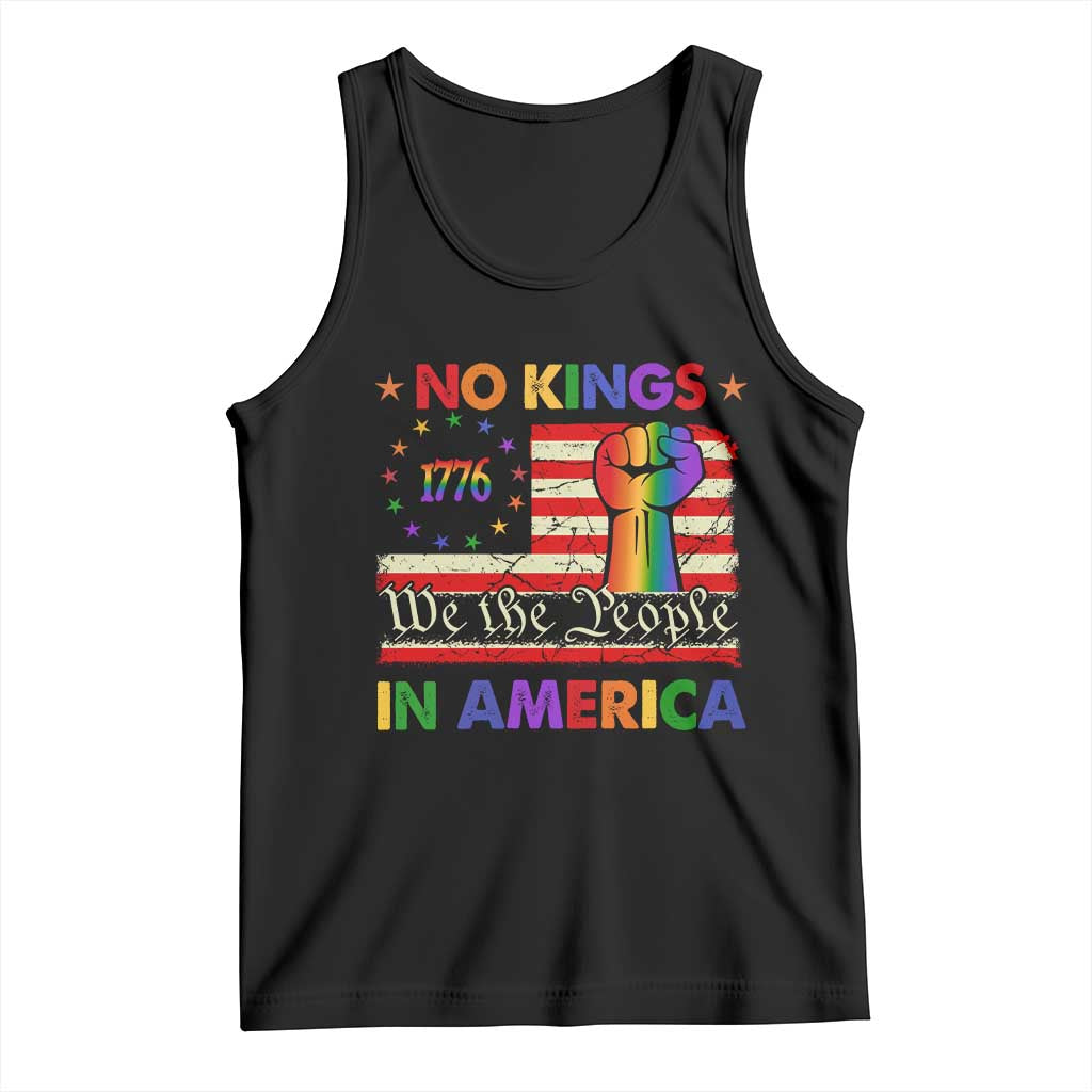 No Kings In America Rainbow Flag Tank Top TS02 Black Print Your Wear
