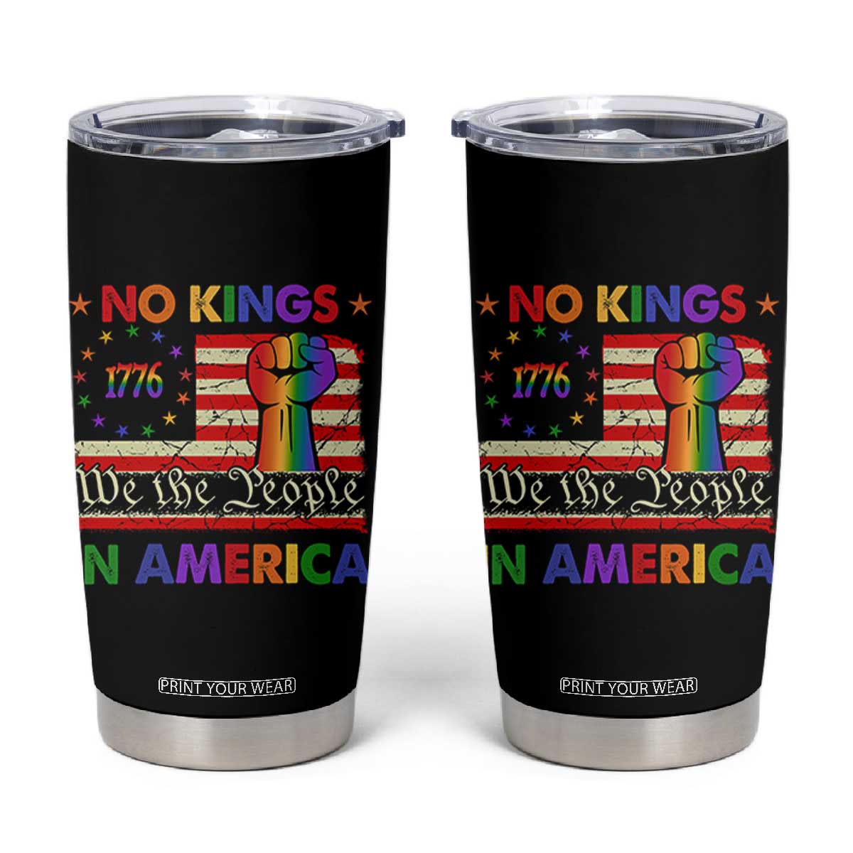 No Kings In America Rainbow Flag Tumbler Cup TS02 Black Print Your Wear