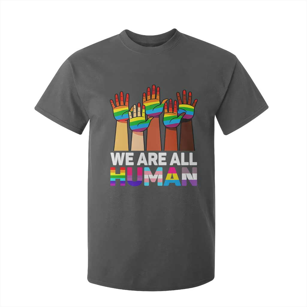 We Are All Human Rainbow Hands T Shirt For Kid LGBTQ+ Unity Equality Pride Month TS02 Dark Heather Print Your Wear