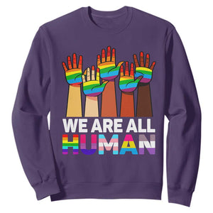 We Are All Human Rainbow Hands Sweatshirt LGBTQ+ Unity Equality Pride Month TS02 Purple Print Your Wear