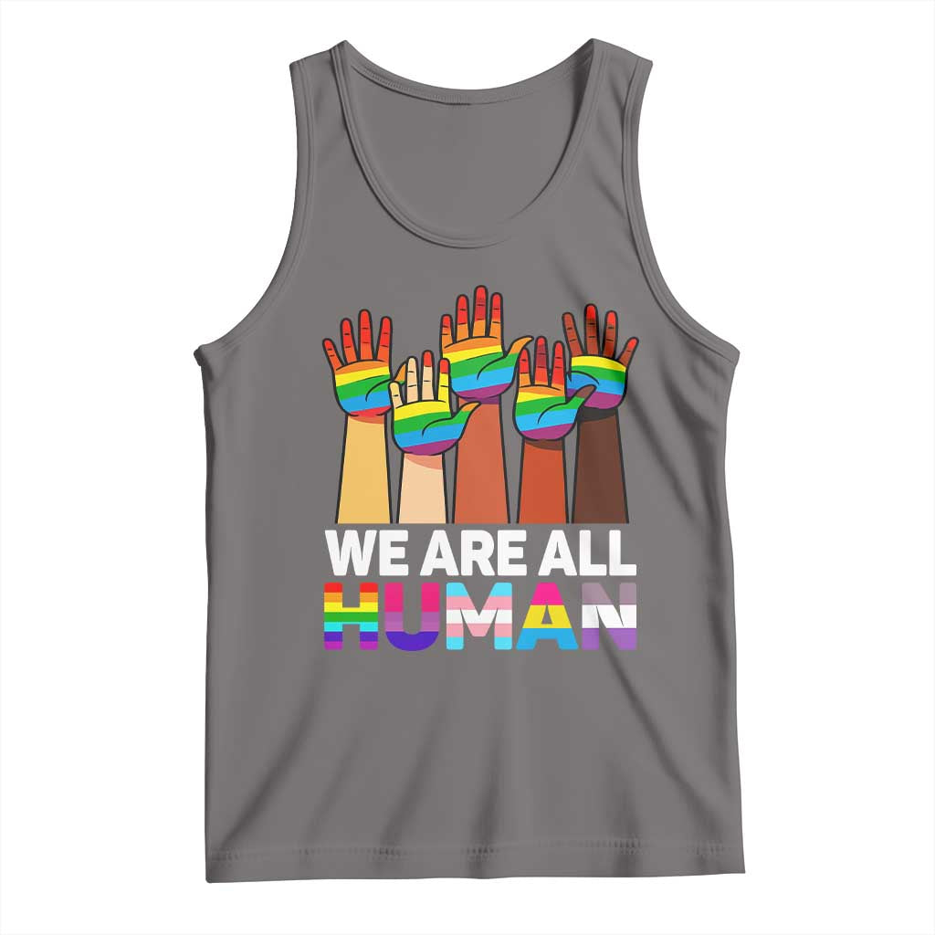 We Are All Human Rainbow Hands Tank Top LGBTQ+ Unity Equality Pride Month TS02 Deep Heather Print Your Wear