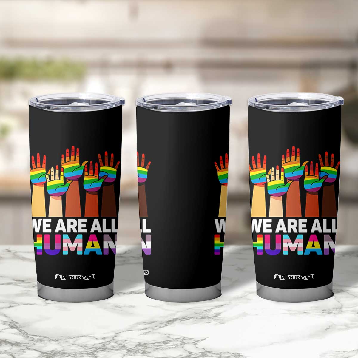 We Are All Human Rainbow Hands Tumbler Cup LGBTQ+ Unity Equality Pride Month TS02 Print Your Wear