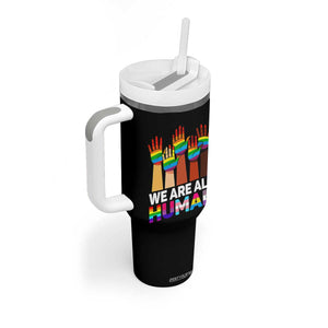 We Are All Human Rainbow Hands Tumbler With Handle LGBTQ+ Unity Equality Pride Month TS02 Print Your Wear