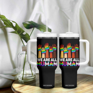 We Are All Human Rainbow Hands Tumbler With Handle LGBTQ+ Unity Equality Pride Month TS02 Print Your Wear