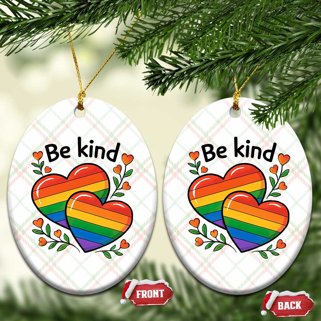Be Kind Rainbow Heart Ceramic Ornament Spread Kindness LGBTQ Love Pride Month TS02 Print Your Wear
