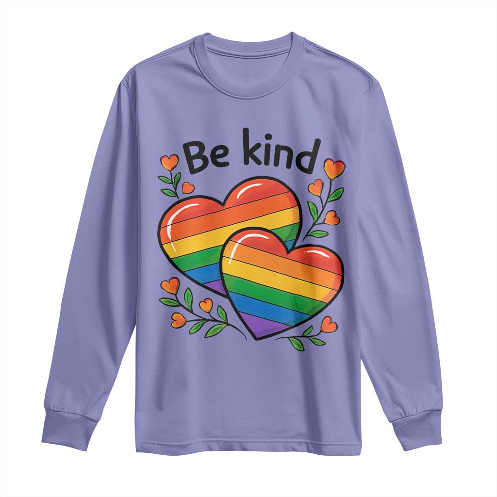 Be Kind Rainbow Heart Long Sleeve Shirt Spread Kindness LGBTQ Love Pride Month TS02 Violet Print Your Wear