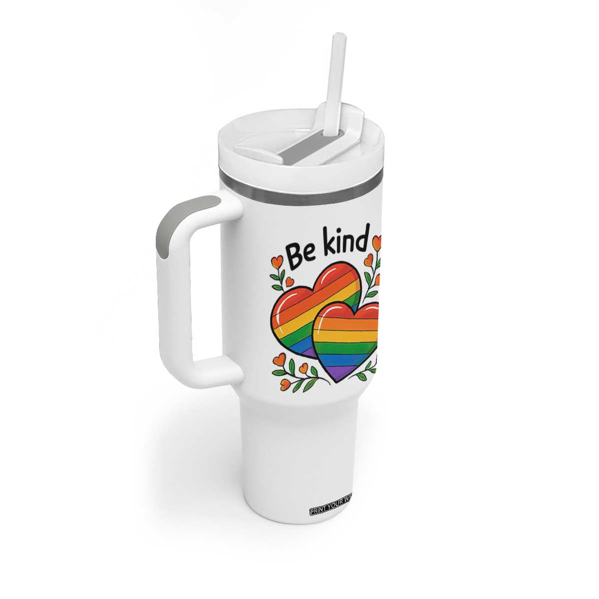 Be Kind Rainbow Heart Tumbler With Handle Spread Kindness LGBTQ Love Pride Month TS02 Print Your Wear