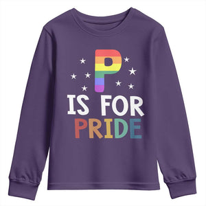 P is for Pride Youth Sweatshirt Funny Rainbow Alphabet Celebrating LGBTQ+ Identity TS02 Purple Print Your Wear
