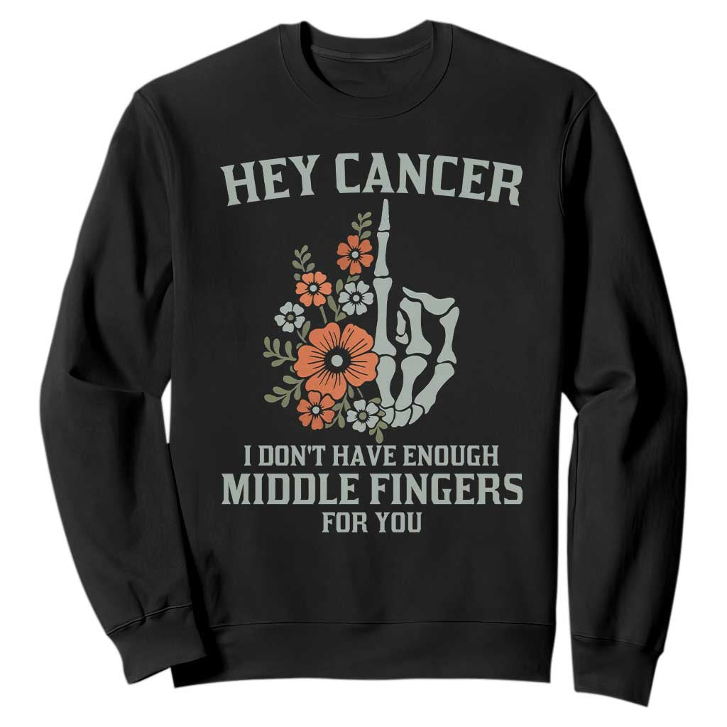 Anti Cancer Skeleton Middle Finger Sweatshirt Floral Fck Cancer TS02 Black Print Your Wear