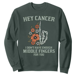 Anti Cancer Skeleton Middle Finger Sweatshirt Floral Fck Cancer TS02 Dark Forest Green Print Your Wear