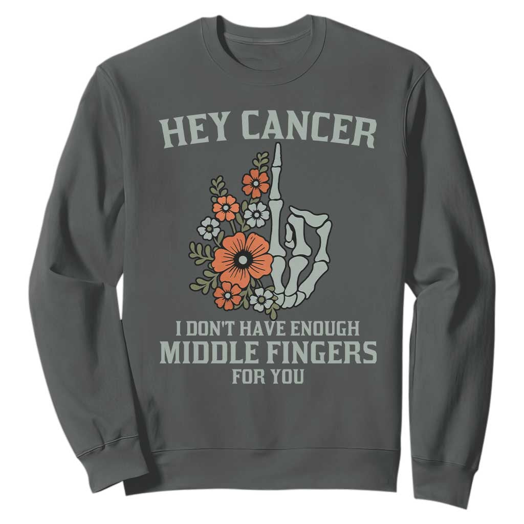 Anti Cancer Skeleton Middle Finger Sweatshirt Floral Fck Cancer TS02 Dark Heather Print Your Wear