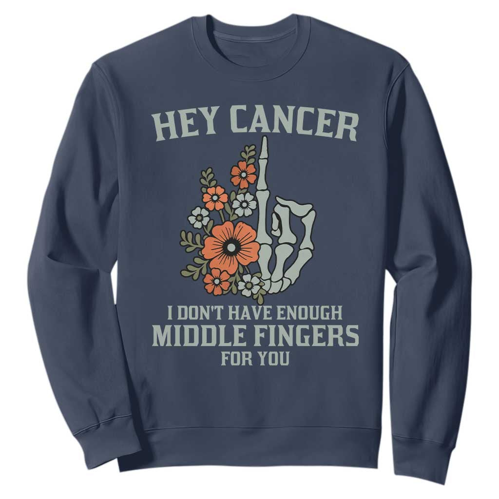 Anti Cancer Skeleton Middle Finger Sweatshirt Floral Fck Cancer TS02 Navy Print Your Wear