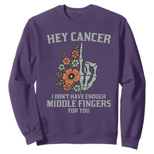 Anti Cancer Skeleton Middle Finger Sweatshirt Floral Fck Cancer TS02 Purple Print Your Wear