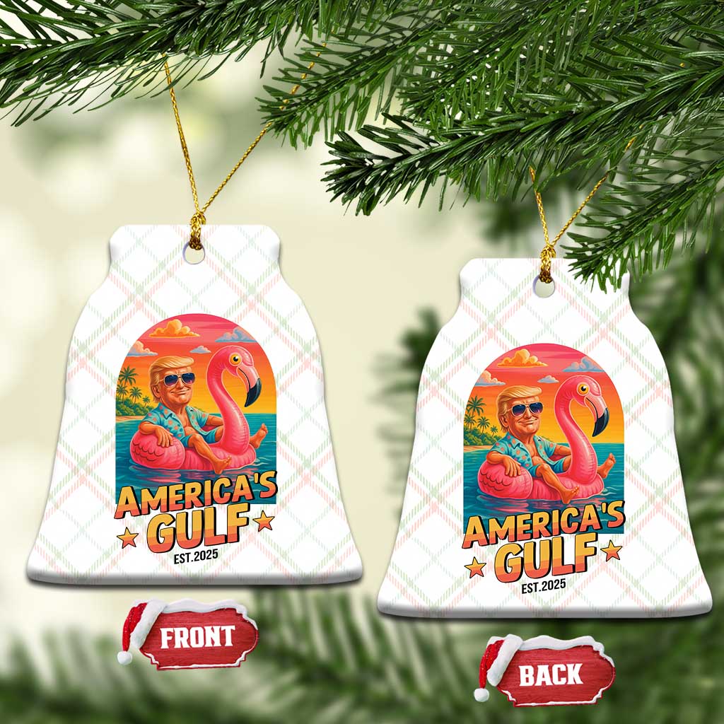 Americas Gulf Est 2025 Ceramic Ornament Funny Trump Flamingo Float Patriotic Beach TS02 Print Your Wear