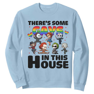 There's Some Gays in This House Sweatshirt Funny LGBTQ+ Horror Character Pride Mashup TS02 Light Blue Print Your Wear