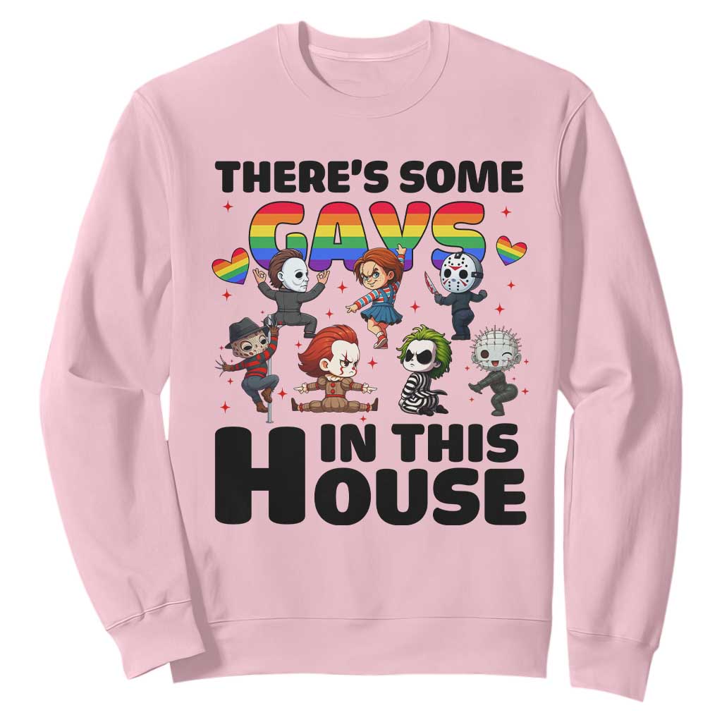 There's Some Gays in This House Sweatshirt Funny LGBTQ+ Horror Character Pride Mashup TS02 Light Pink Print Your Wear