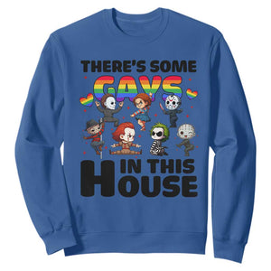 There's Some Gays in This House Sweatshirt Funny LGBTQ+ Horror Character Pride Mashup TS02 Royal Blue Print Your Wear