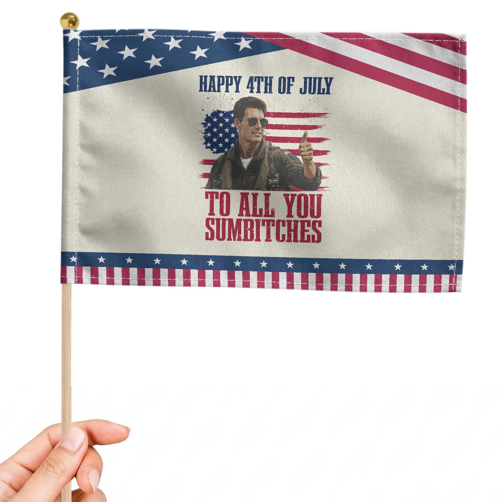 Happy 4th of July To All You Sumbitches Graphic Patriotic Handheld Flag Funny Fighter Pilot Retro Action Movie Humor Inspo TS02 Modern 8.2