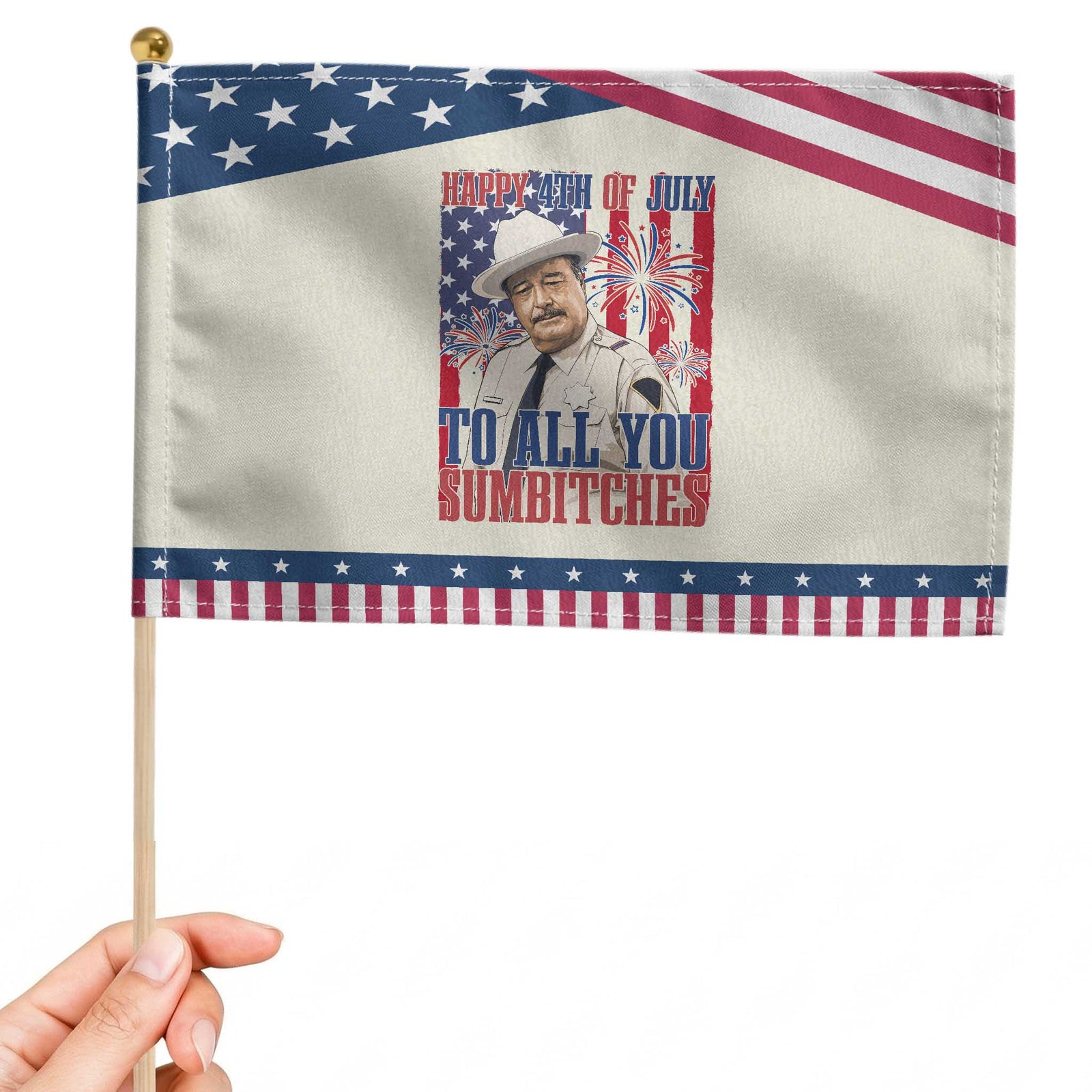 Happy 4th of July To All You Sumbitches Funny Sheriff Graphic Patriotic Handheld Flag Retro Movie Quote Inspo Country Humor TS02 Modern 8.2