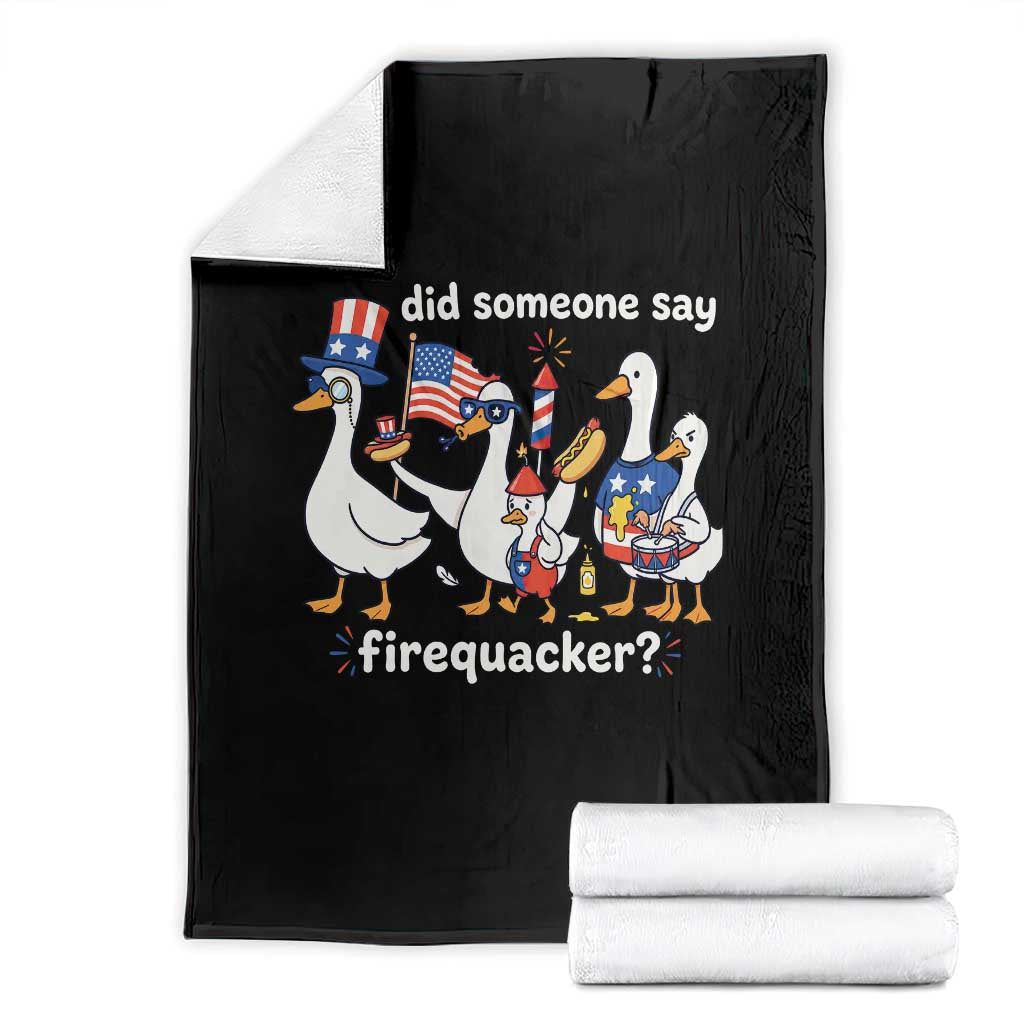 Funny Patriotic Duck Family 4th of July Fireworks Throw Blanket Did Someone Say Firequacker Word Pun Cute Graphic TS02 Black Print Your Wear