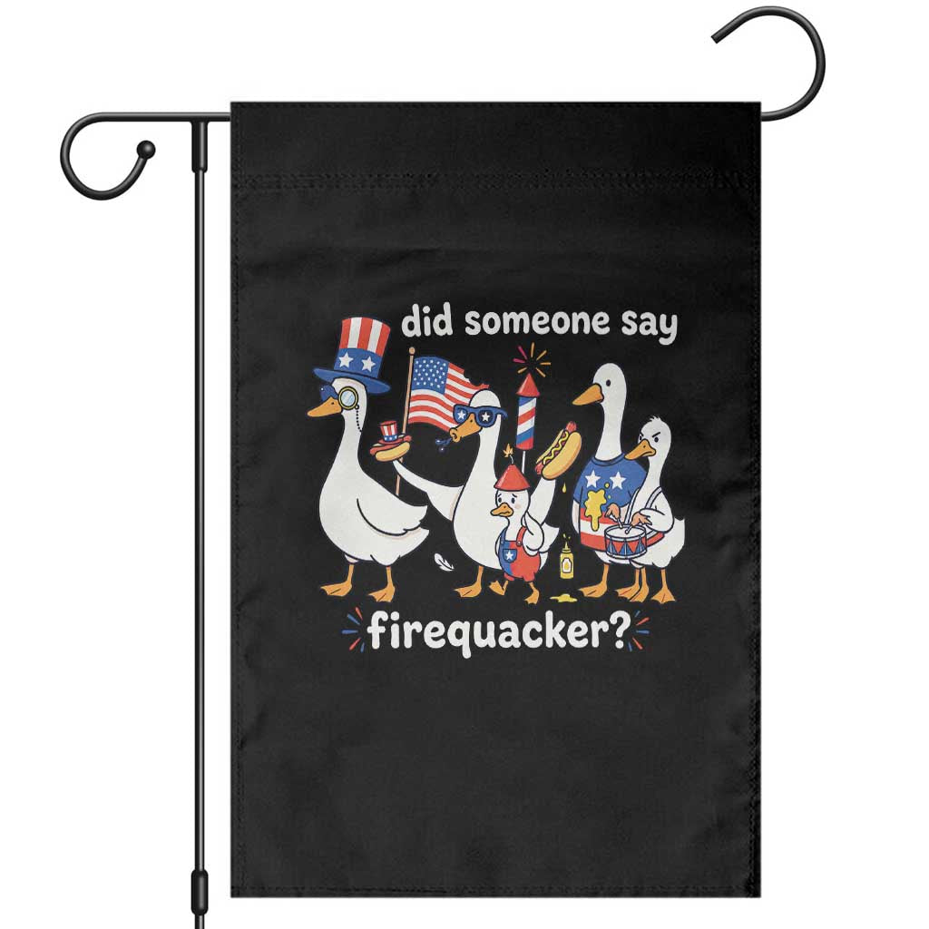 Funny Patriotic Duck Family 4th of July Fireworks Garden Flag Did Someone Say Firequacker Word Pun Cute Graphic TS02 Black Print Your Wear