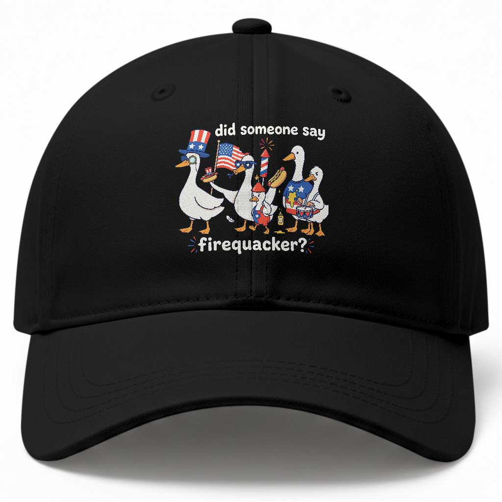 Funny Patriotic Duck Family 4th of July Fireworks Baseball Cap Did Someone Say Firequacker Word Pun Cute Graphic TS02 Print Your Wear