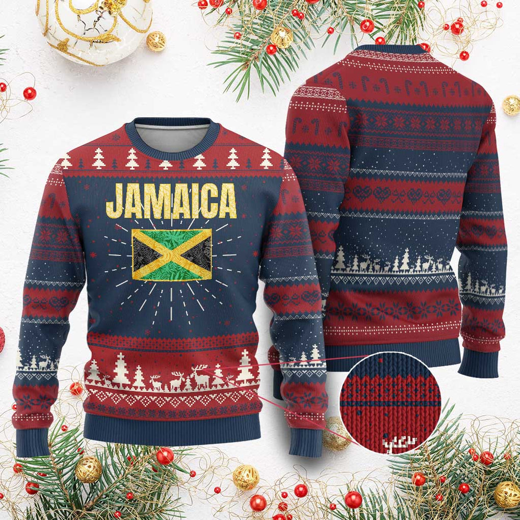 Retro Jamaica Ugly Christmas Sweater Tropical Jamaican Flag TS02 Burgundy Print Your Wear