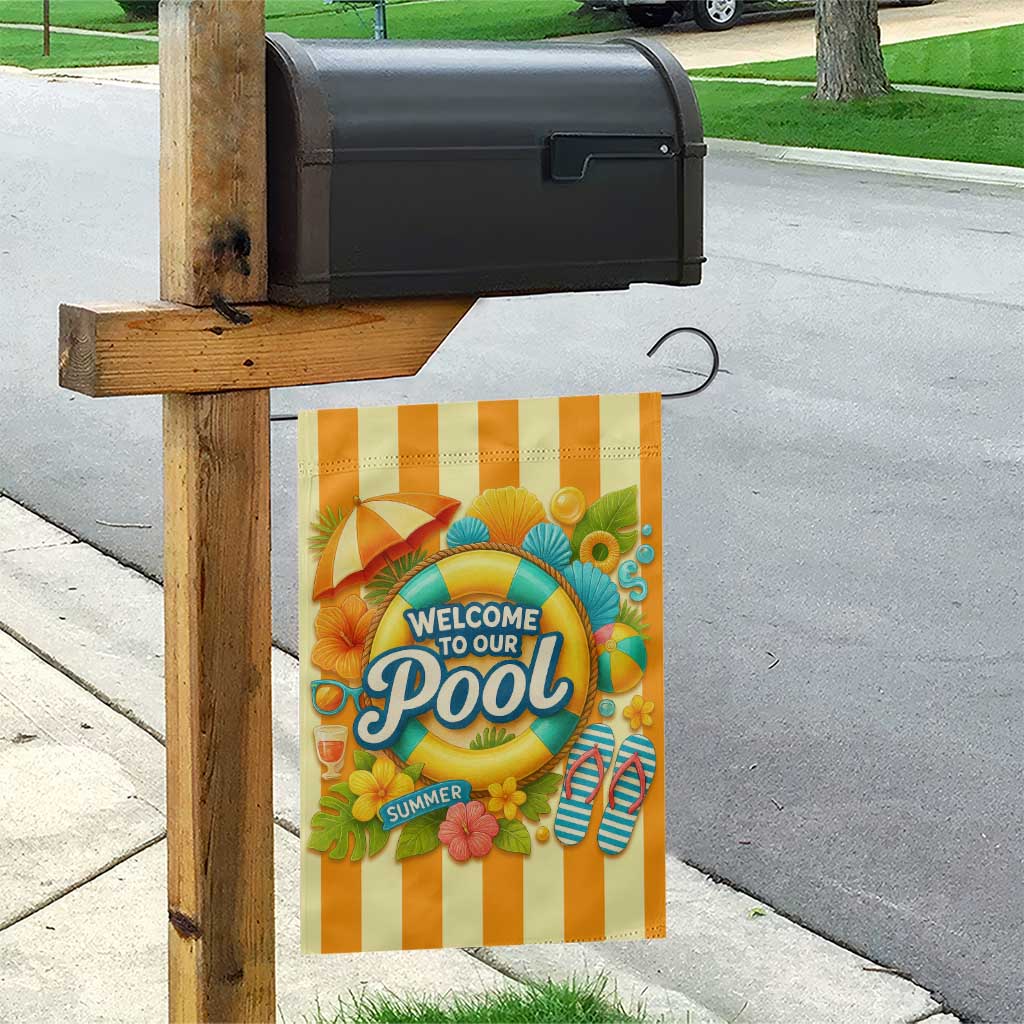 Welcome to Our Pool Retro Retro Gingham Stripes Summer Garden Flag TS02 Print Your Wear