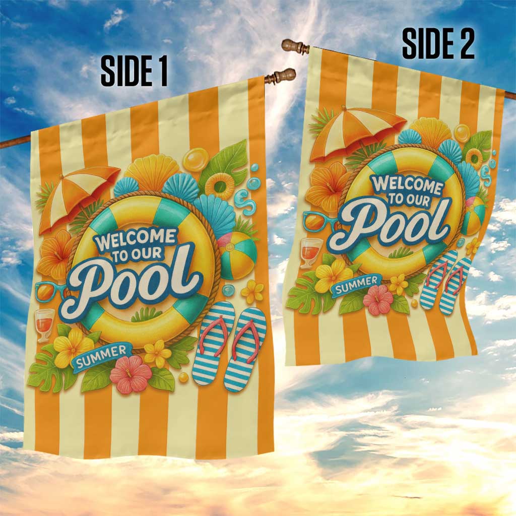Welcome to Our Pool Retro Retro Gingham Stripes Summer Garden Flag TS02 Print Your Wear