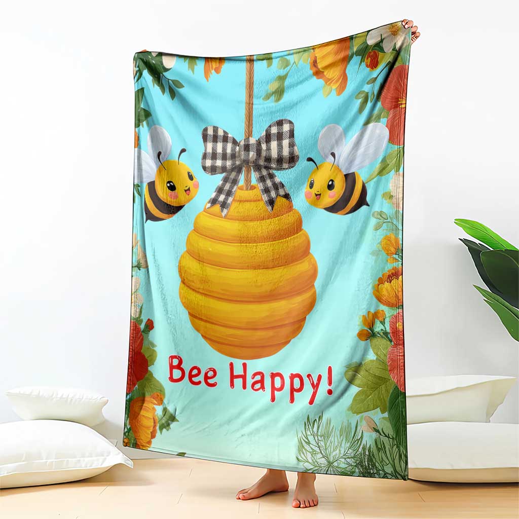 Bee Happy Honeycomb Gingham Bow Floral Spring Summer Throw Blanket TS02 Print Your Wear