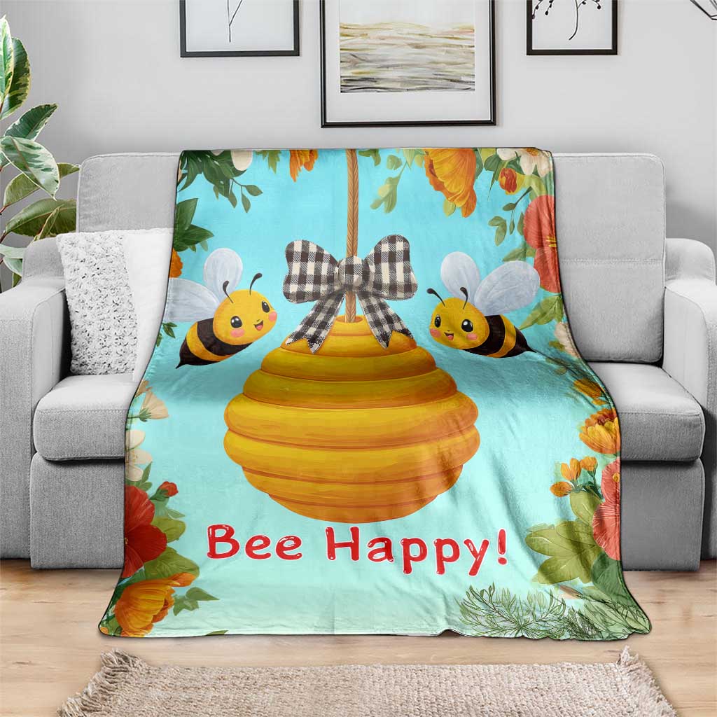 Bee Happy Honeycomb Gingham Bow Floral Spring Summer Throw Blanket TS02 Print Your Wear