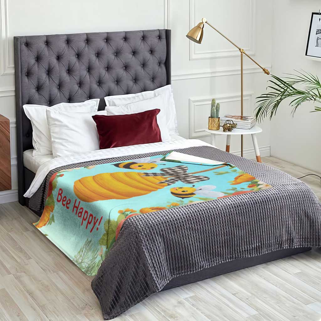 Bee Happy Honeycomb Gingham Bow Floral Spring Summer Throw Blanket TS02 Print Your Wear
