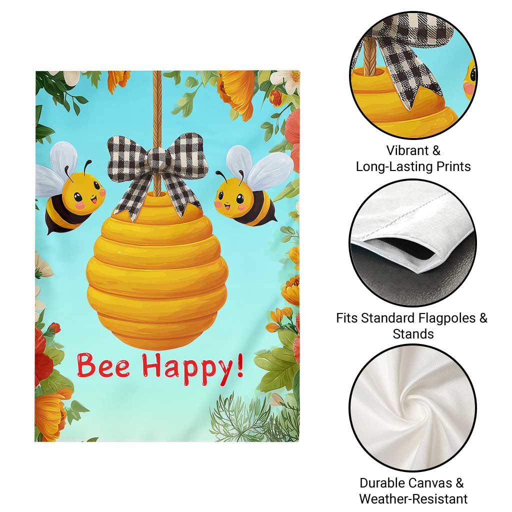 Bee Happy Honeycomb Gingham Bow Floral Spring Summer Garden Flag TS02 Print Your Wear