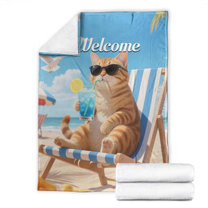 Welcome Beach Lounge Orange Tabby Cat Tropical Vacation Throw Blanket TS02 Summer Oasis Print Your Wear